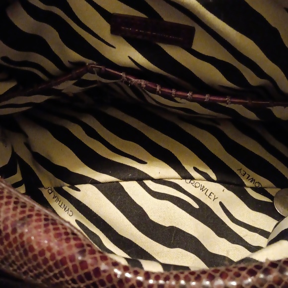 CYNTHIA ROWLEY BROWN SNAKE / LEOPARD PONY SKIN SATCHEL LARGE - Picture 7 of 12